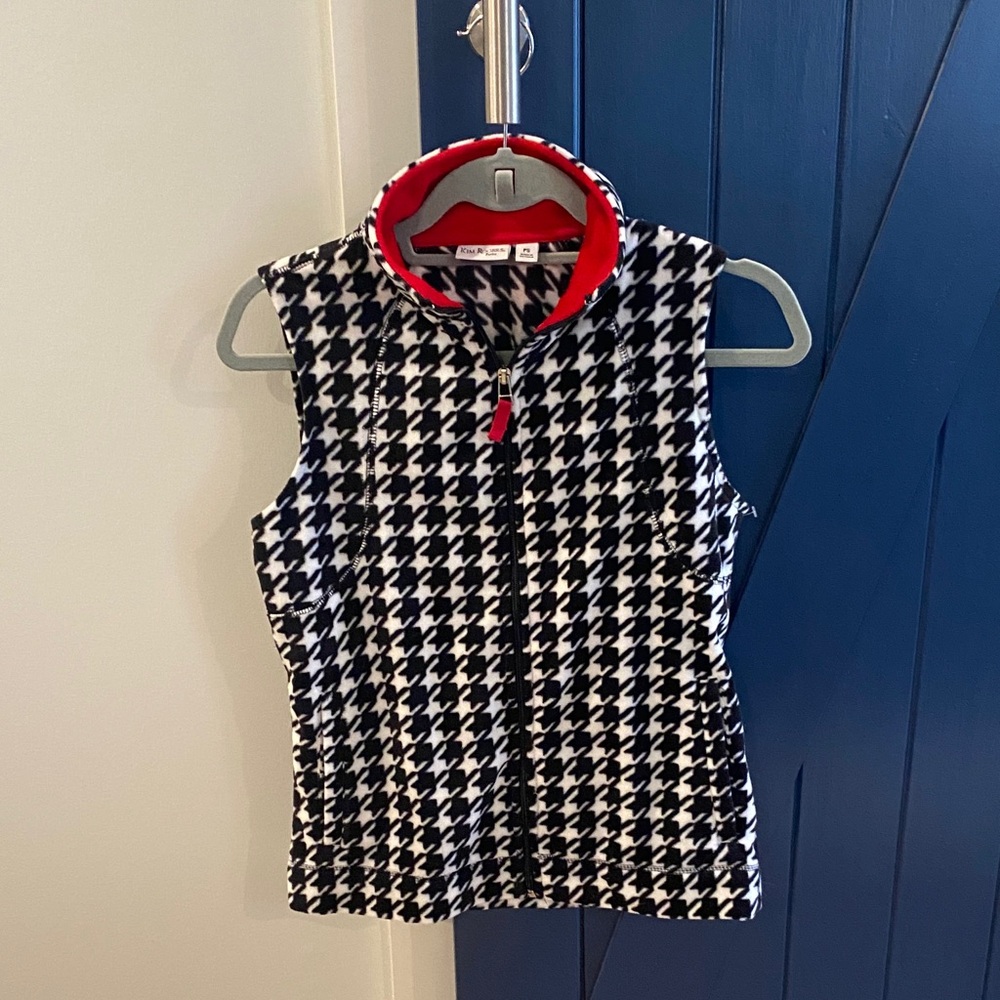 Kim Rogers Black and White Houndstooth Vest with Red Accent